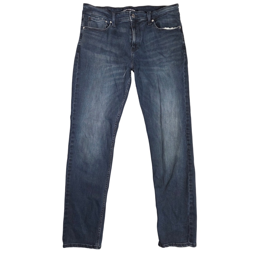 Calvin Klein Jeans Mens 34x32 Slim Fit Dark Wash Stretch Denim Blue Pants
